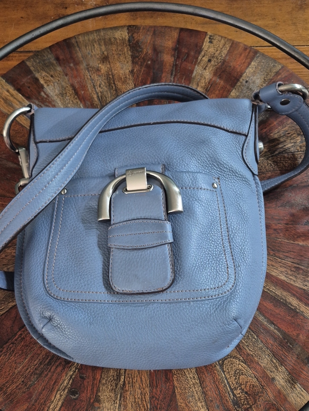 B. Makowski Pebbled Leather Crossbody Bag in Periwinkle - Designer Style